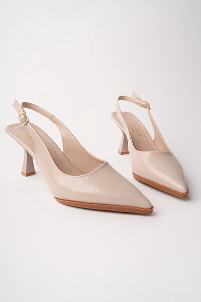 bakacstore Woman's beige open back pointed toe high heels