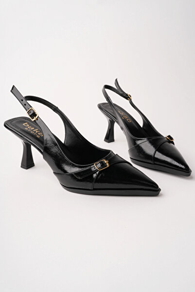 bakacstore Kadın Siyah Arkası Açık Toka Detaylı Sivri Burun Topuklu Ayakkabı