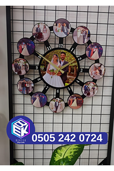 BekTek SEVGİLİLER GÜNÜ Hediyesi -12 Resimli Kişiye Özel Ahşap Sessiz Duvar Sa...