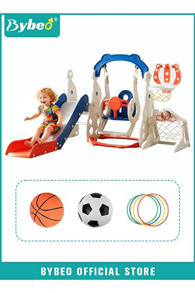 BYBEO 5 In 1 Toddler Slide and Swing Set, Kids Playground with Swing Slide Cl...