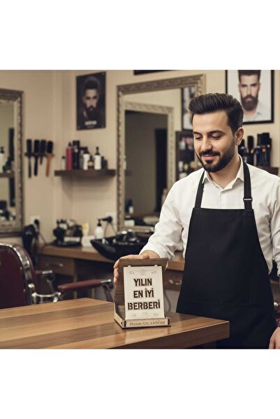 HEDİYENİZ BİZDE Kişiye Özel Yılın En İyi Berberi Ahşap Plaket