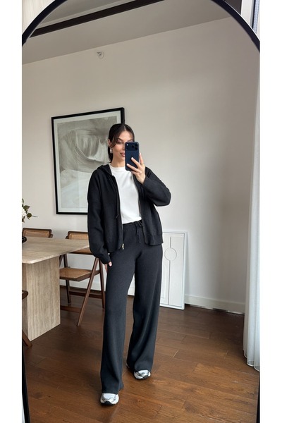 sinemkivanc co Hooded Double Knit Cardigan