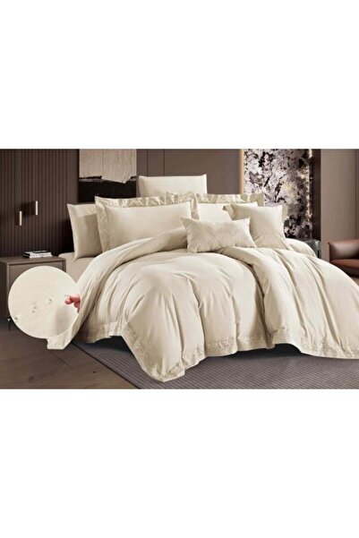 Alhabib bedding Rosewater Double Bedspread Set, Cotton, Beige, 9 Pieces