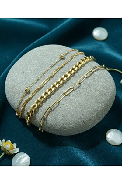 Larius Jewelry Larius Kadın Altın Kaplama 4’lü Kombin Bileklik Seti - Zincir,...