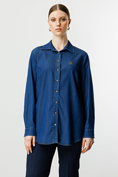 Ekol Butterfly Embroidered Plus Size Shirt