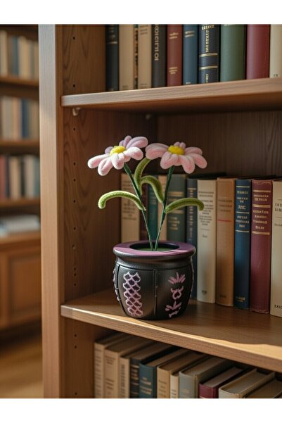 Bvinan El Yapımı Dekoratif Papatya Aranjmanı – Taş Tozu Saksılı