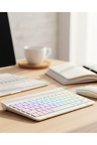 UCUZTEKNO Çoklu Cihaz Uyumlu Kablosuz Klavye Mouse Seti Aydınlatmalı
