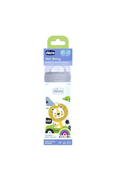 Chicco Well-Being Anti-Colic Feeding Bottle 250ml Medium Flow Silicone Teat 2...