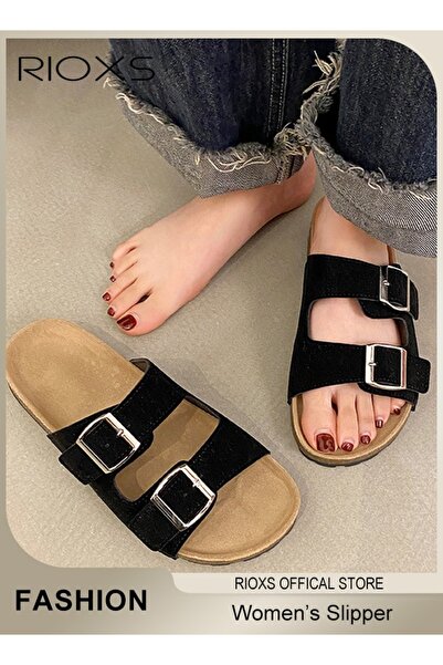 RIOXS Women's Flats, Comfort Suede Flat Sandals, Lane Cork Footbed Sandals, O...