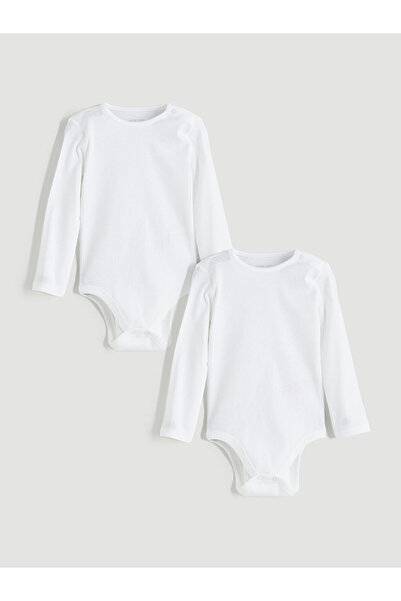 LC Waikiki Bisiklet Yaka Uzun Kollu Kız Bebek Çıtçıtlı Bodysuit 2'li