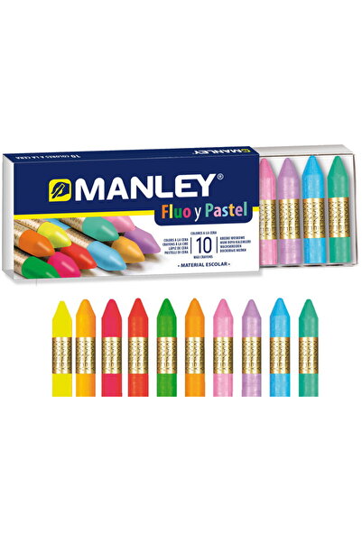 MANLEY Creioane cerate, cutie carton, metalice, 10 culori/cutie - Fluo and Pa...