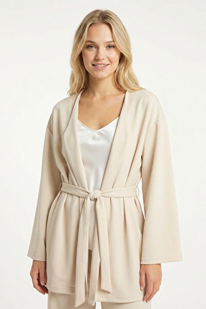 Rays 3068A Belted Wide Sleeve Kimono Stone