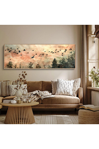 woodhomeworks Tek Parça Gerçek Ahşap Yatay Panorama Çerçeveli Tablo