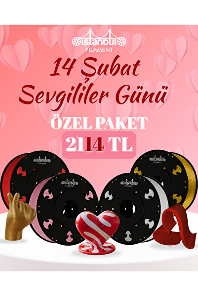 İSTANBUL FİLAMENT PLA + Sevgililer Günü Özel Paket (Silk Gold 1Kg - Kırmızı 1...