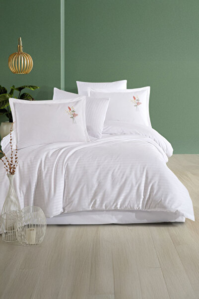 Clasy Panna White Single 100% Cotton Striped Duvet Cover Set