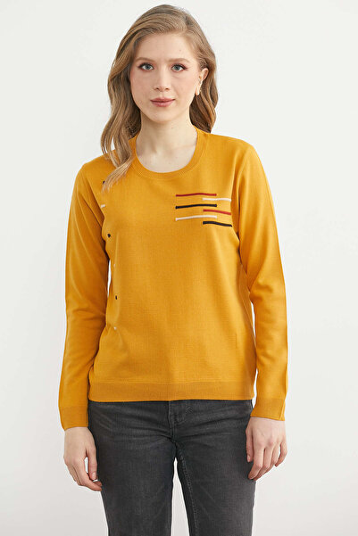 Sementa Светр з круглим коміром і візерунком - гірчичний