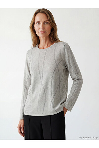 LC Waikiki Nevavm Farkıyla Lcw Grace Gray Oval Collar Patterned Women's Knitw...