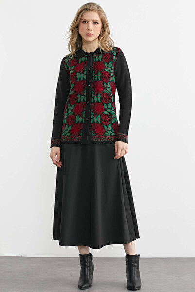 Sementa Μάλλινη ζακέτα πλεκτή με γιακά πόλο και κουμπιά - Μαύρο