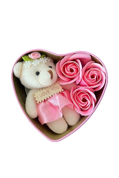 OEM Aranjament floral, 3 trandafiri de săpun, roz, în cutie în formă de inimă