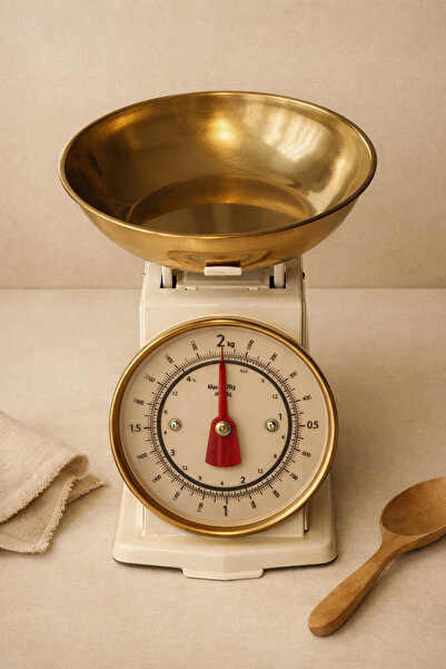 SUELF CO Retro Mutfak Terazisi (Krem Gövde, Gold Kase)