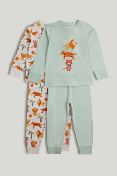 MOTHERCARE عبوة من قطعتين من بيجامات الحيوانات ذات الغطاء القابل للرفع