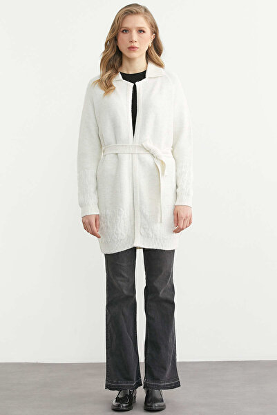 Sementa Polo Collar Belted Wool Knitwear Cardigan - Bone