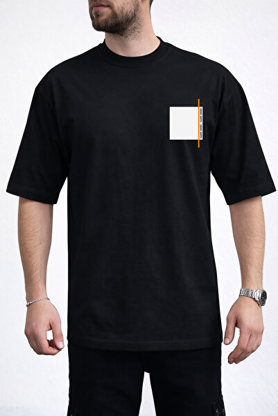 caddekombin Ανδρικό μπλουζάκι με στάμπα στο στήθος, μαύρο με τετράγωνο σχέδιο...