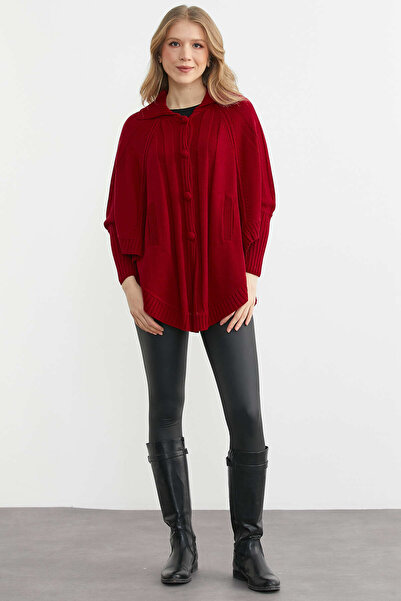 Sementa Polo Collar Buttoned Cape Cardigan - Red