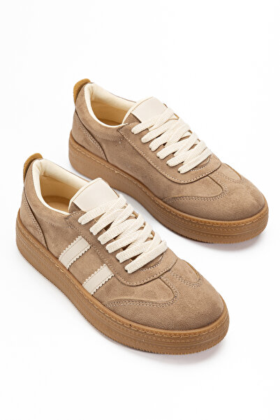 RİSSOLİ Women's Sneaker Lace-Up Flat Thick Sole Sports Shoes Mink Suede