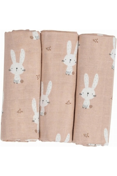 Bubaba Set 3 scutece terta, Bubaba, Din bumbac, 80x80 cm, Beige Bunnies
