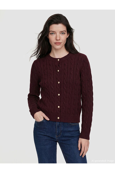 LC Waikiki Hilfa New Season Crew Neck Patterned Women's Knitwear Cardigan