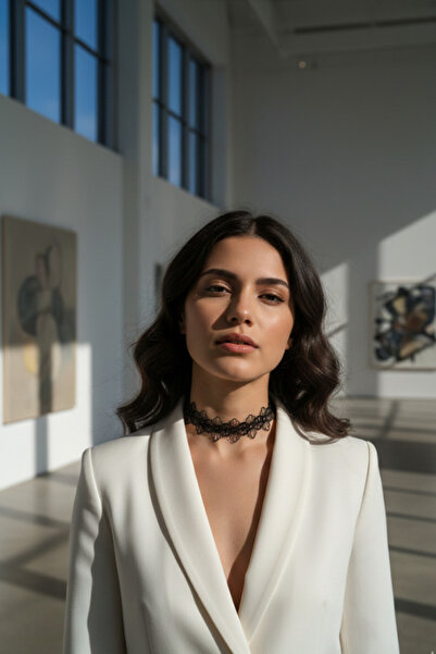 shop Siyah Çiçek Motifli Güpür Dantel Choker - İnce İşlemeli Vintage Boyun Ko...