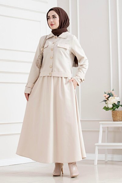 Sevitli Double Hijab Set with Sleeve Patches - Beige