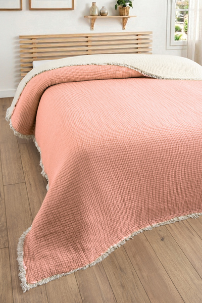 Sevim 5-Layer Padded Muslin Quilt 240X260 cm - King Size Bedspread-Salmon