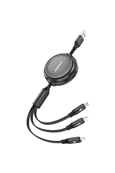 FONENG Cablu retractabil 3 în 1 X113 1,1 m negru