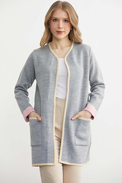 Sementa Jachetă tricotată cu buzunare în combinație de culori - Gri - Roz