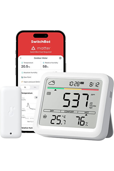WLAN SwitchBot CO2 detector with IP65 thermometer-hygrometer, CO2 sensor with...