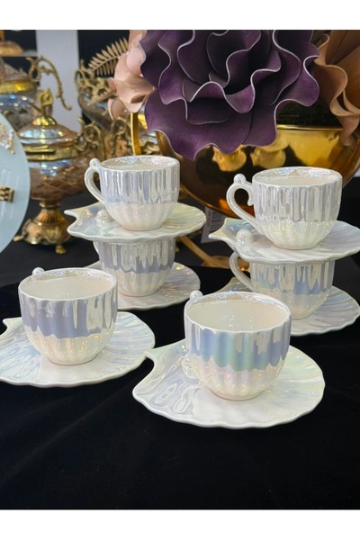 decovien Deco Vi̇en Pearl Porcelain Coffee Cup Set