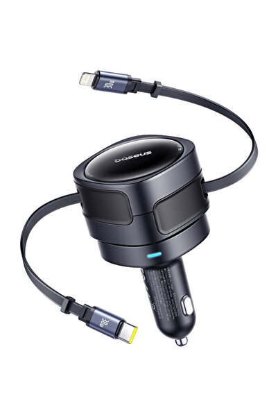 Baseus Enjoyment Max incarcator auto cu cabluri USB-C+Lightning 60W Negru