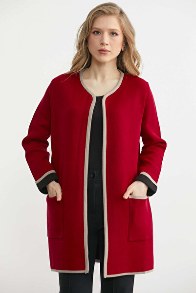 Sementa Jachetă tricotată cu buzunare în combinație de culori - Roșu - Negru