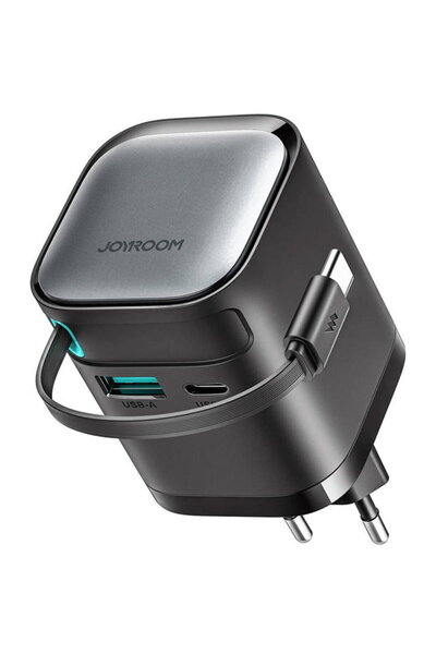 Joyroom TCL02 GaN 65W Charger with Retractable Cable-Bl Negru
