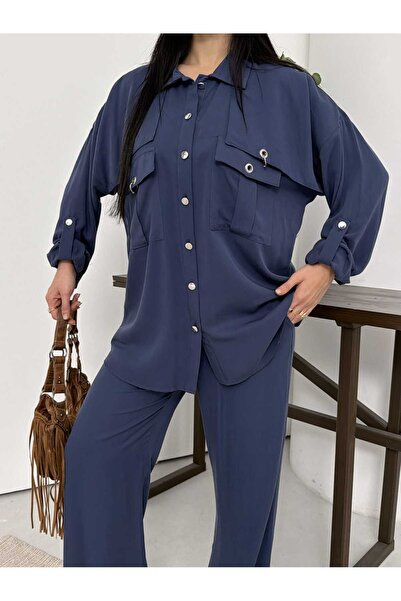 Moda İkra Set cămașă și pantaloni din țesătură Tencel