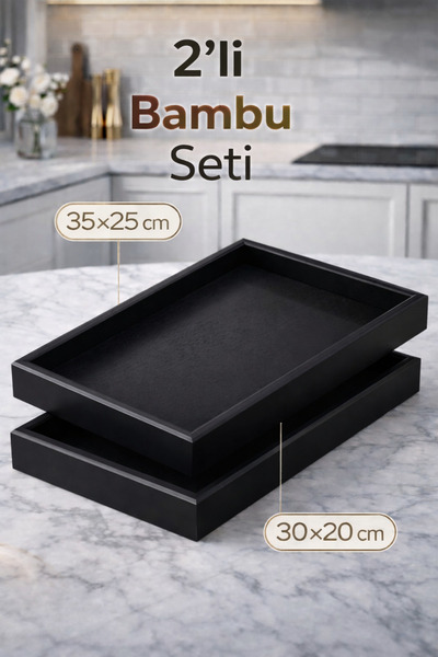 MKRİSTAL 2,li Doğal Ahşap Sunum Tepsisi Şık Dekoratif Servis Tasarımı [35x25-...
