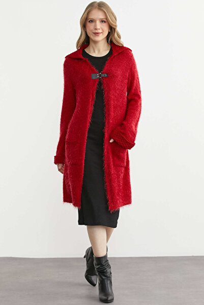 Sementa Wool Shawl Collar Buckle Long Knitwear Cardigan - Red