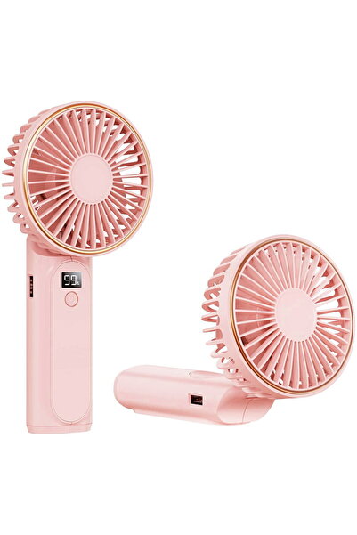 Techsuit Portable Fan with Battery and Digital Display, 5000mAh - (M12) - Pink