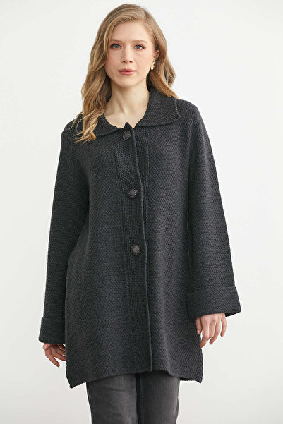 Sementa Polo Collar Wool Long Knit Cardigan - Anthracite