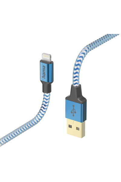 Hama 00201553 Reflective Charging Cable, USB-A - Lightning 1.5m Nylon blue