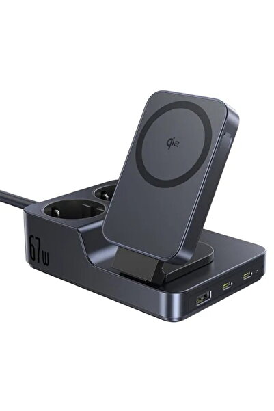 Baseus Μαγνητική Ασύρματη, 2x Πρίζα AC, 2x Type-C, 1x USB-A, 67W, 1,5m - Nomo...