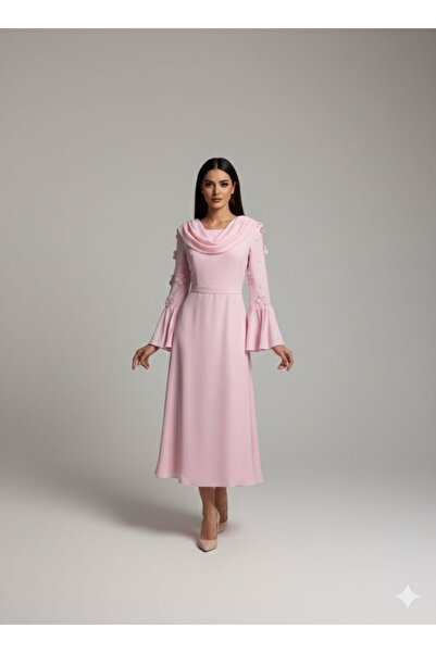 BTROON Soft Barbie chiffon laser rose zircon dress