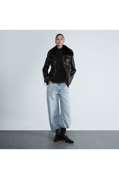 Desa Kadın Siyah Yüksek Hakim Yakalı Deri Ceket